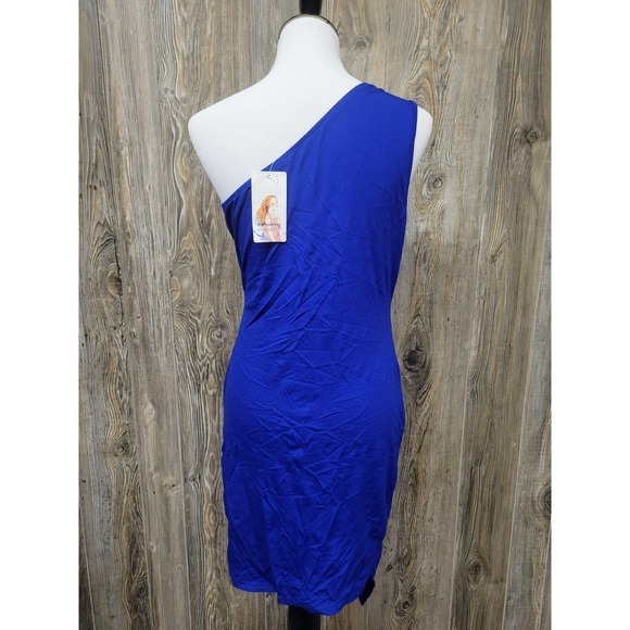 One shoulder blue Dress large - Picture 3 of 4
